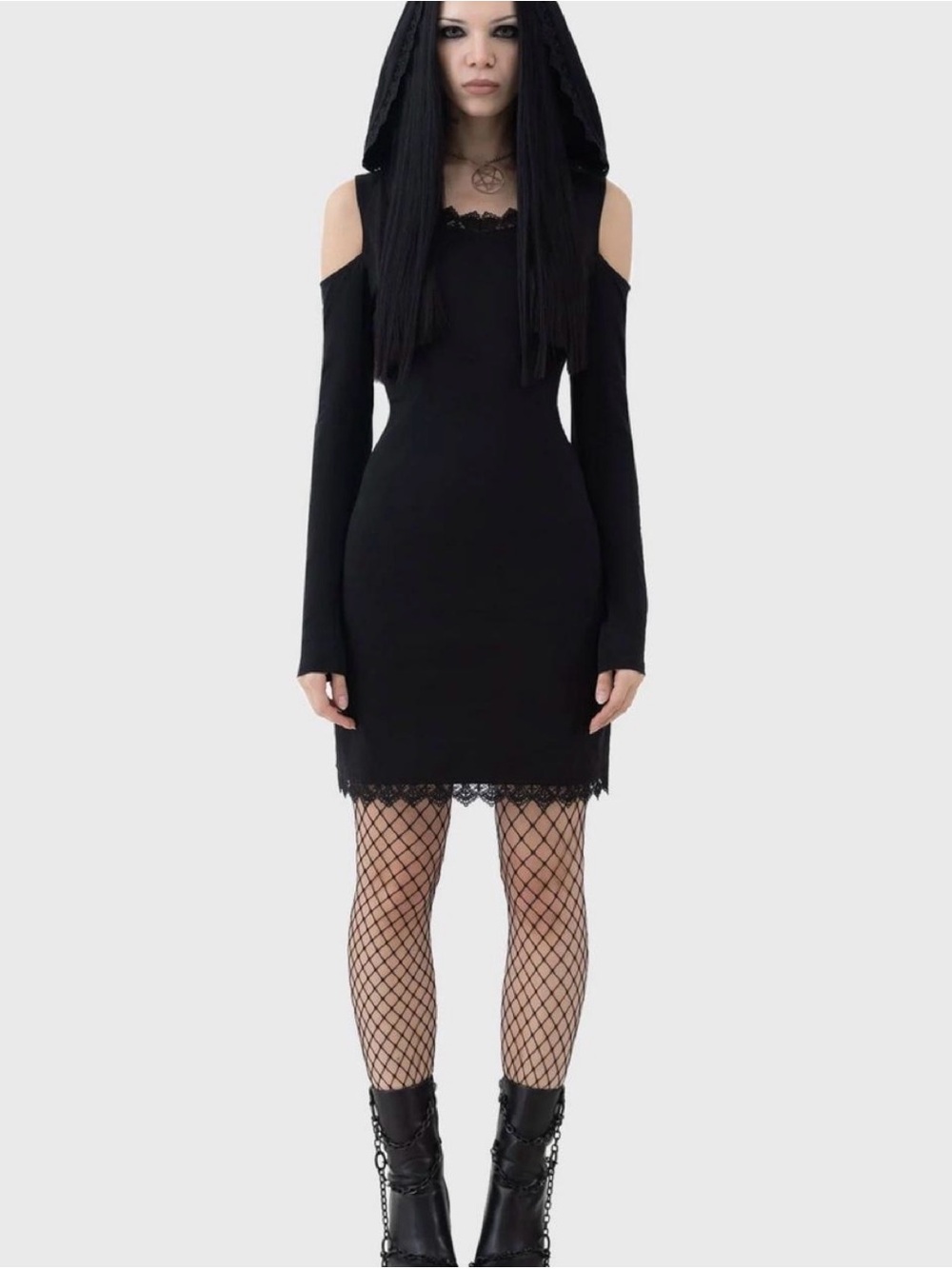 Killstar Moon Card Hooded Cold Shoulder Mini Dress XL